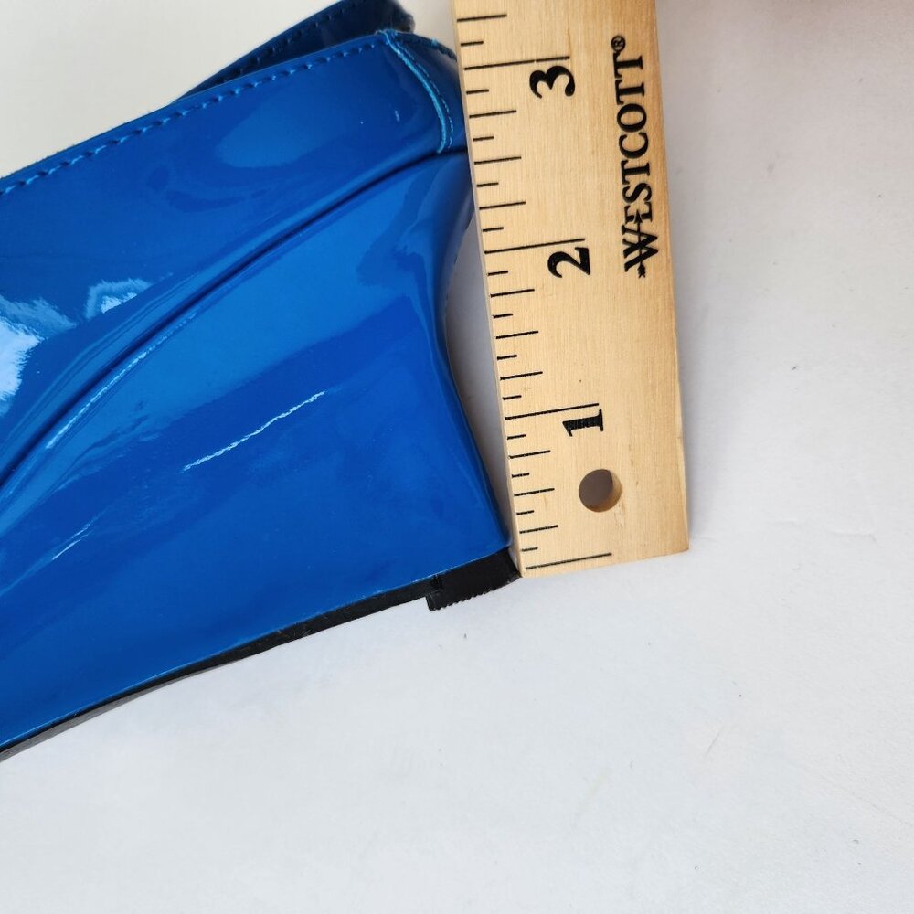 Zara Blue Patent Leather Pointed Toe Kitten Heel Wedge Slingback Shoes Size 38 - Picture 14 of 16